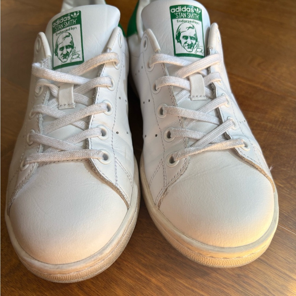 Adidas White and Green Low-Top Sneakers leather